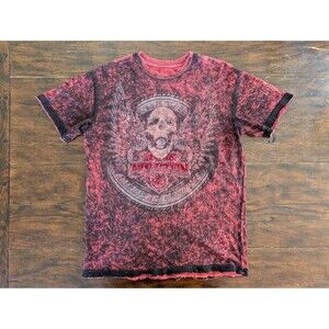 Affliction Shirt M Pink Black Acid Wash Skull Wing Y2K Cyber Grunge Mall Goth